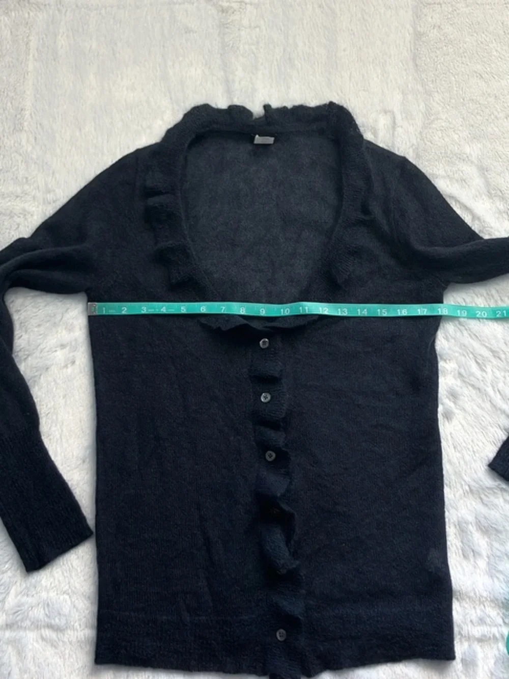 NWOT J. Crew Blue Ruffled Mohair Cardigan, Size Medium